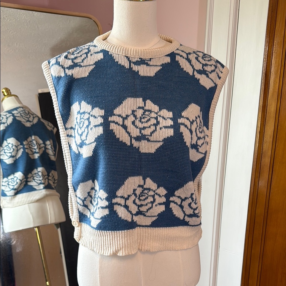 Vintage Floral Patterned Women's Sweater Vest